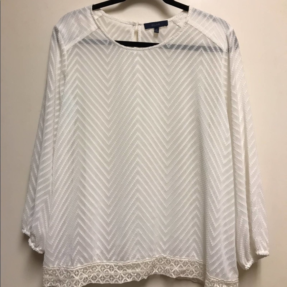 Eclair Semi-Sheer Top White Chevron Size Petite